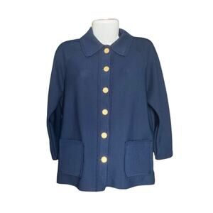 Hedy Knits of California Women's Timeless Navy Cardigan Gold Button Accents SZ M